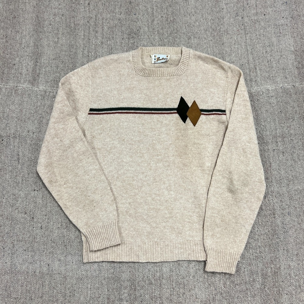 Vintage‎ Barclay Sweater Mens Medium Beige 1960s Striped Argyle